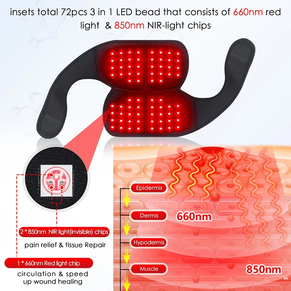 Genouillère à lumière rouge 660nm, articulation des jambes, des épaules, des coudes, 850nm, lumière proche infrarouge, soins de la peau, soutien, soulagement de la douleur au genou, inflamation