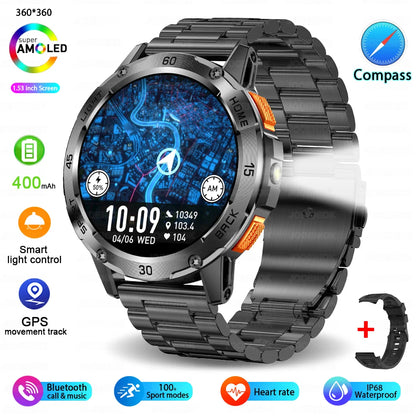 Nouvelle Montre Connectée de Sport Extérieur 2026 pour Hommes avec Boussole, Étanchéité 3ATM, Lampe Torche LED, Suivi de Santé et Appel Bluetooth pour Android et iOS