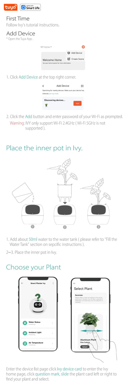 Jardinière intelligente Tuya Gen1 Ivy, plaisir sans fin avec plus de 49 expressions riches, 7 capteurs intelligents, les puces IA rendent la culture des plantes facile et amusante