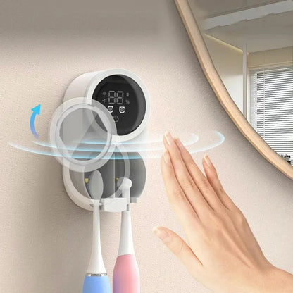 Porte-brosse à dents mural intelligent, dispositif de désinfection pour porte-brosse à dents, support de rangement pour brosse à dents, avec 2 emplacements pour brosses