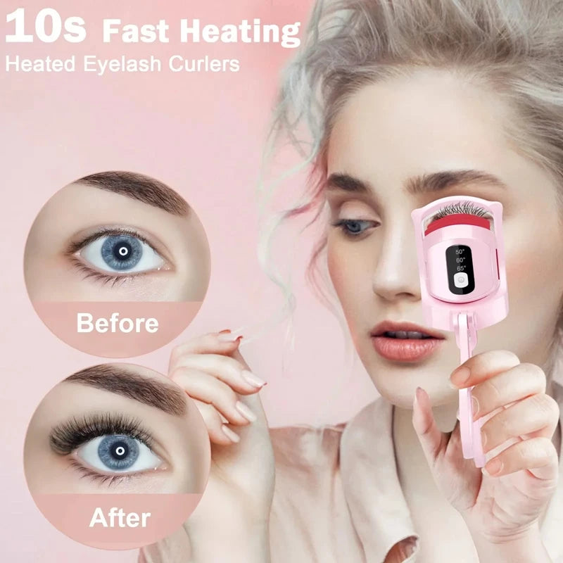 Recourbe-cils chauffant avec écran Lcd, coussinets en Silicone, Protection des cils, bouclage naturel sans endommager les cils, Rechargeable