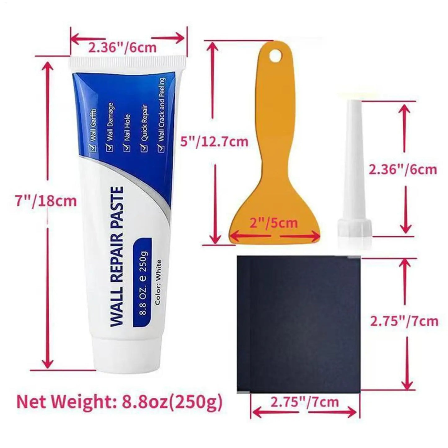 Pâte de réparation murale en tube, adhésif pour plaques de plâtre, kit de réparation pour trous et fissures, pour bricolage domestique, carrelage, béton, sol de douche