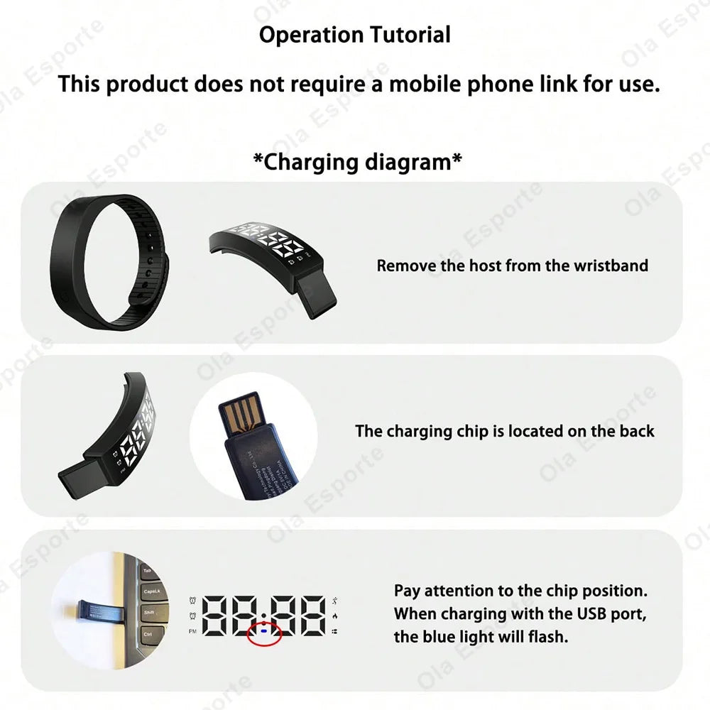 Bracelet intelligent LED numérique étanche, horloge intelligente, podomètre de course, moniteur d'activité, alarme vibrante, rappel, HT30