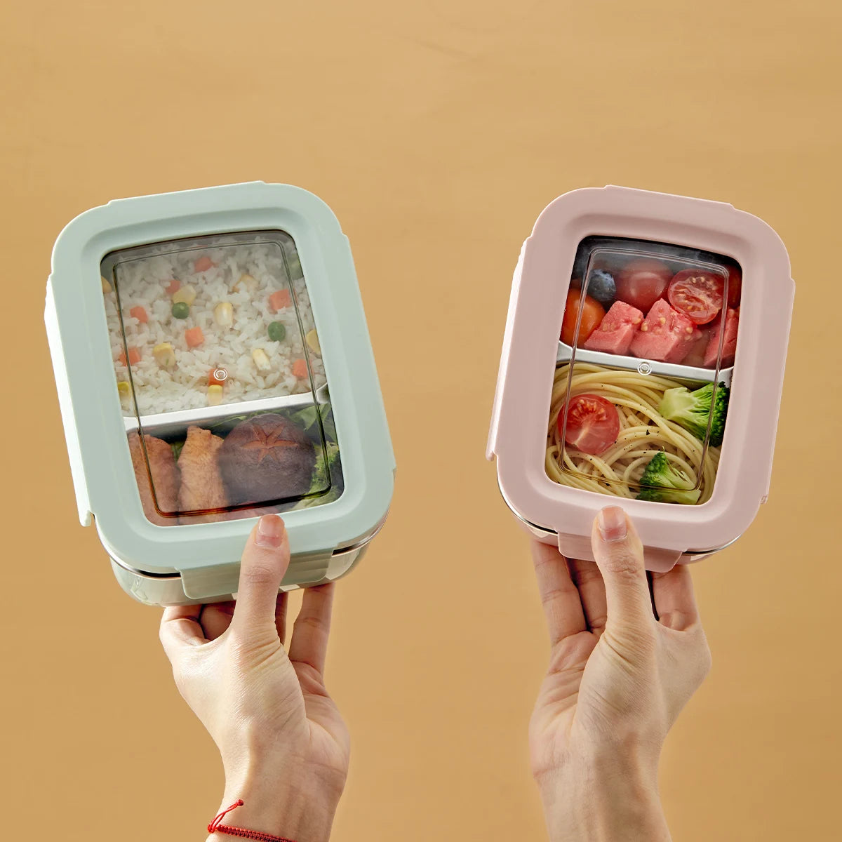 Boîte à déjeuner à compartiment en acier inoxydable 304 pour micro-ondes, boîte à Bento empilable anti-fuite pour étudiant, récipient alimentaire pour aliments froids et chauds