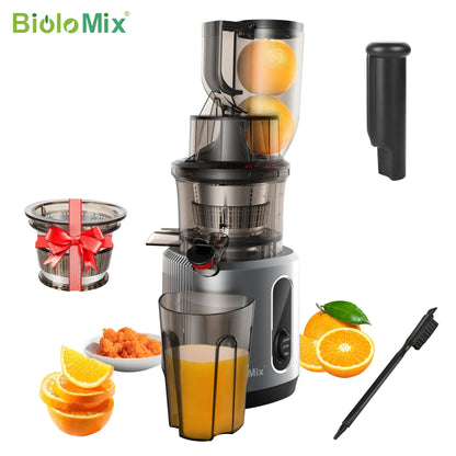 BioloMix-Extracteur de jus à mastication lente, presse à froid, Ju479, goulotte de rajeunissement de 78mm, moteur injuste, convient aux fruits entiers, 200W, 40-65 tr/min