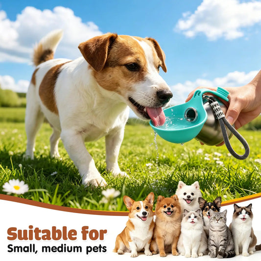 Bouteille d'eau portable pour chien en acier inoxydable avec bol en silicone, anti-fuite, pour chiens, chats, randonnée, voyage, promenade