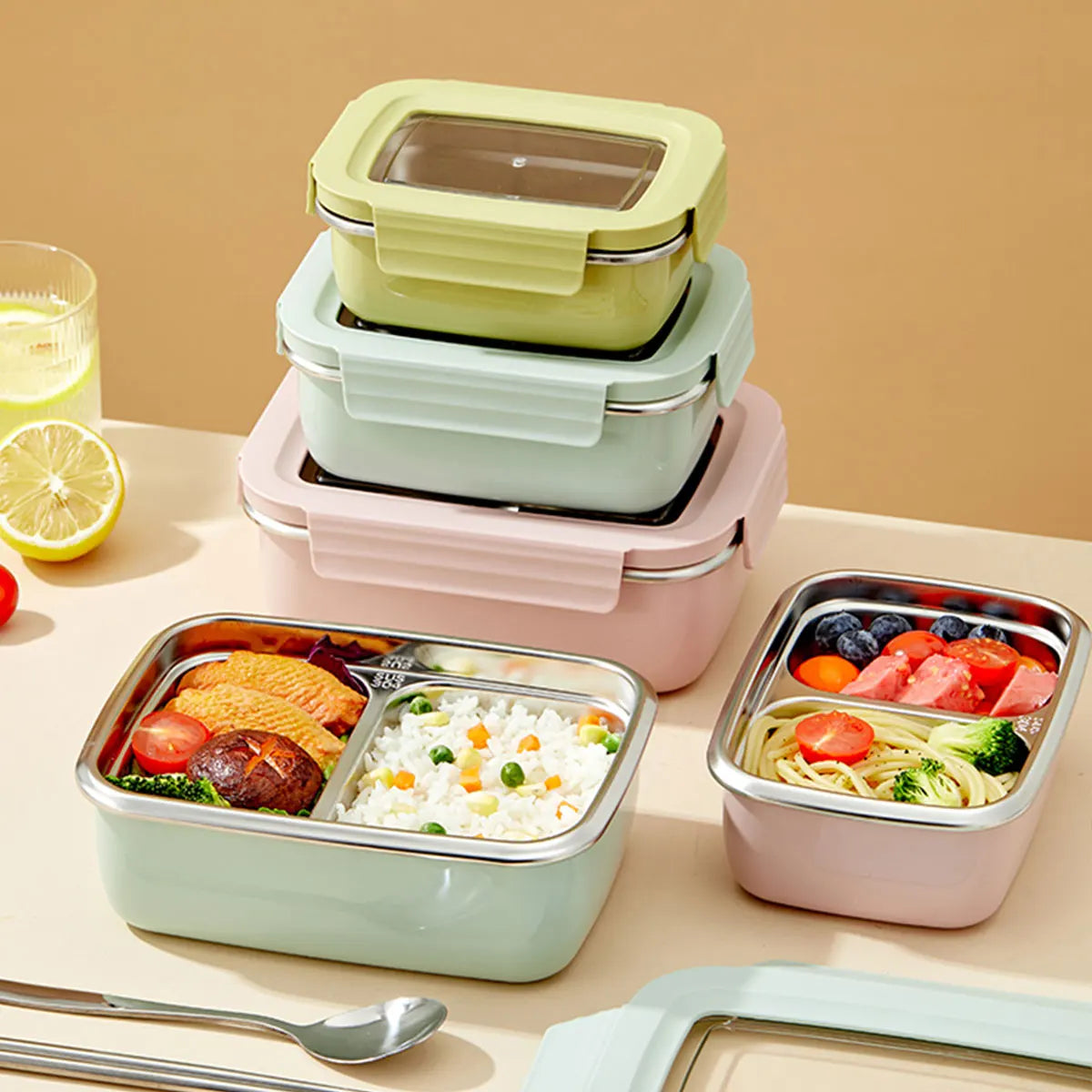 Boîte à déjeuner à compartiment en acier inoxydable 304 pour micro-ondes, boîte à Bento empilable anti-fuite pour étudiant, récipient alimentaire pour aliments froids et chauds