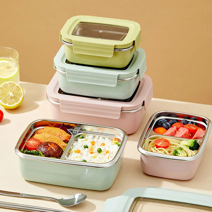 Boîte à déjeuner à compartiment en acier inoxydable 304 pour micro-ondes, boîte à Bento empilable anti-fuite pour étudiant, récipient alimentaire pour aliments froids et chauds
