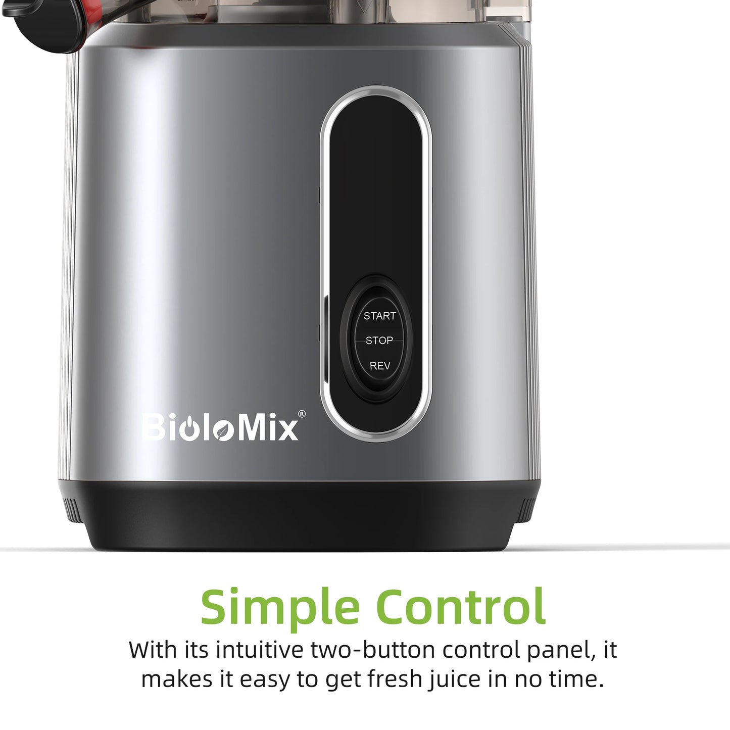 BioloMix-Extracteur de jus à mastication lente, presse à froid, Ju479, goulotte de rajeunissement de 78mm, moteur injuste, convient aux fruits entiers, 200W, 40-65 tr/min
