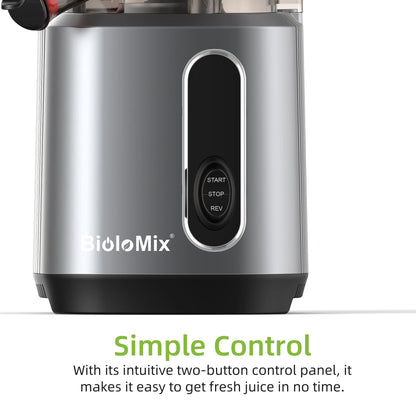 BioloMix-Extracteur de jus à mastication lente, presse à froid, Ju479, goulotte de rajeunissement de 78mm, moteur injuste, convient aux fruits entiers, 200W, 40-65 tr/min