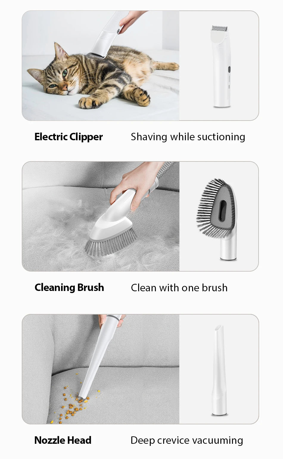 ROJECO Kit d'aspirateur de toilettage multifonction pour animaux de compagnie 5-en-1 aspirateur domestique Portable pour Kit de toilette aspirateur de poils de chien et de chat