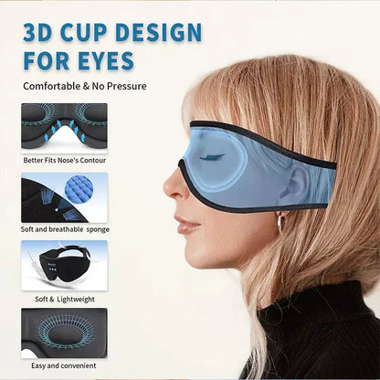 Écouteurs Bluetooth pour dormir, masque pour les yeux 3D, doux, élastique, confortable, sans fil, voyage, avion, bandeau, musique