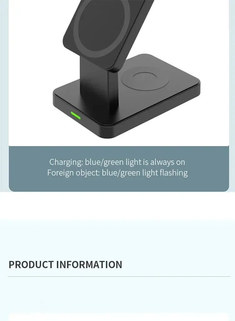 Support de chargeur magnétique sans fil 3 en 1, pour iPhone 15 14 13 12 Pro Max Apple Watch 1-8 AirPods Macsafe, Station de charge rapide