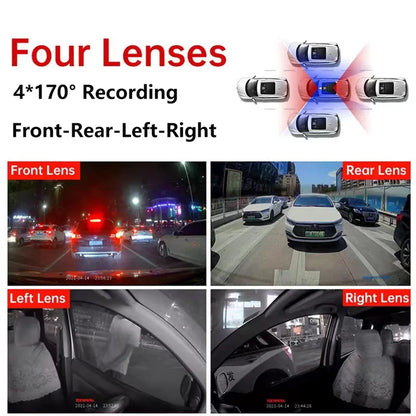Prada Cam-Enregistreur vidéo de voiture avec vision nocturne, caméra WiFi 360 °, 3/4 canaux, dashcam voiture，caméra de recul，caméra 1080P, DVR, moniteur de stationnement 24h, vue avant droite et arrière, boîte noir