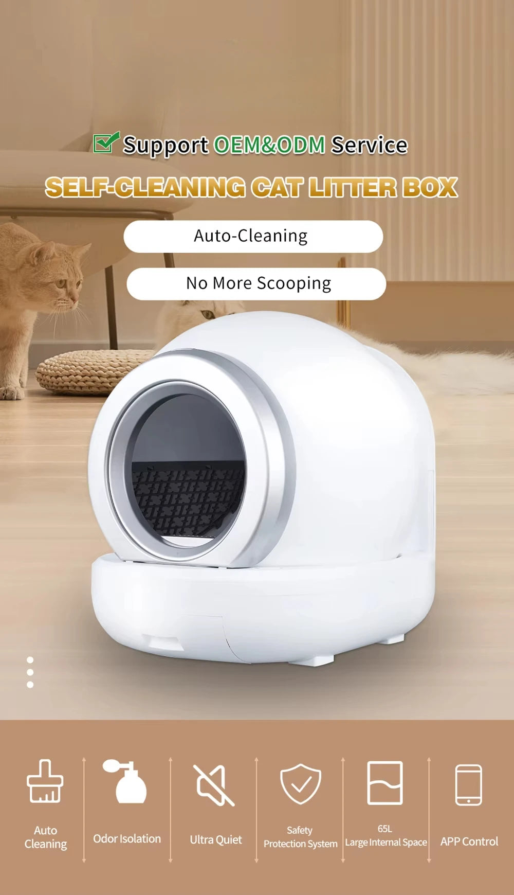 Bac à litière autonettoyant pour chat, grand bac à litière automatique pour chat avec contrôle par application, bac à litière intelligent pris en charge Wi-Fi 2,4 GHz pour chats