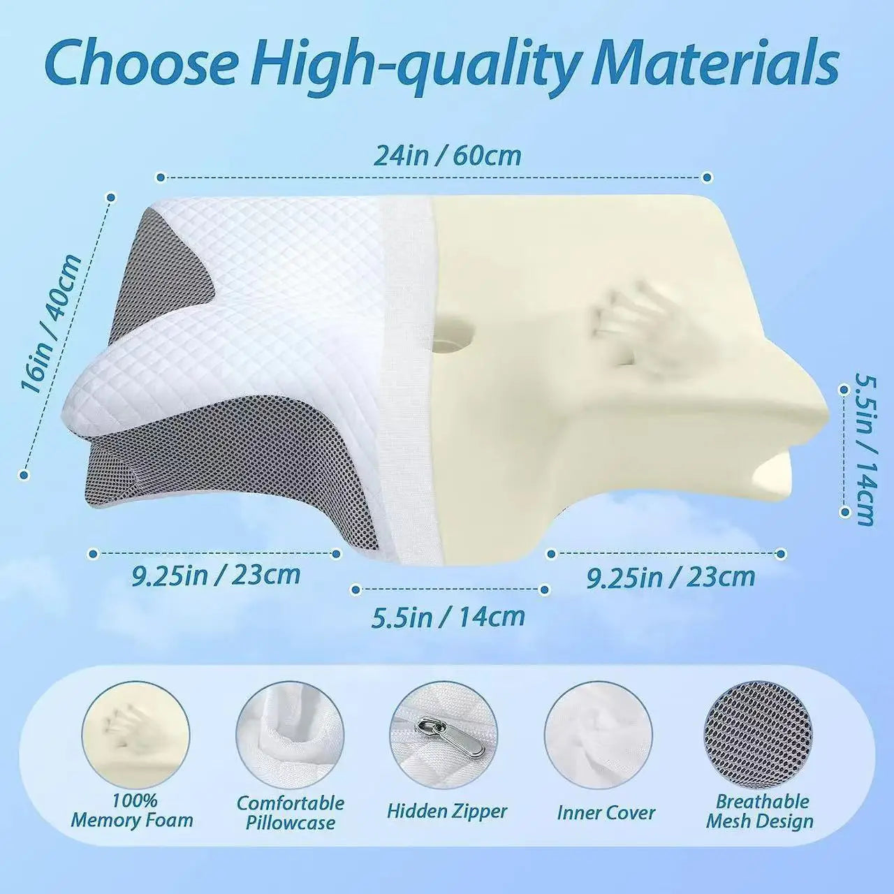 Oreiller ergonomique papillon pour le cou en mousse à mémoire de forme à rebond lent, soutien cervical pour un sommeil confortable, nouveau design en forme de corne