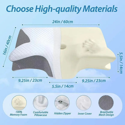 Oreiller ergonomique papillon pour le cou en mousse à mémoire de forme à rebond lent, soutien cervical pour un sommeil confortable, nouveau design en forme de corne
