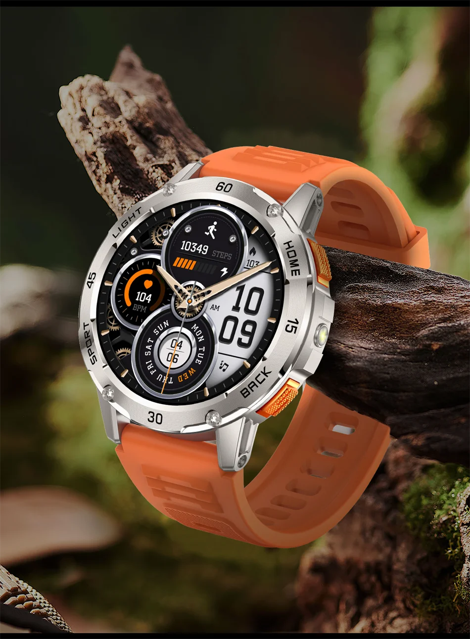 Nouvelle Montre Connectée de Sport Extérieur 2026 pour Hommes avec Boussole, Étanchéité 3ATM, Lampe Torche LED, Suivi de Santé et Appel Bluetooth pour Android et iOS