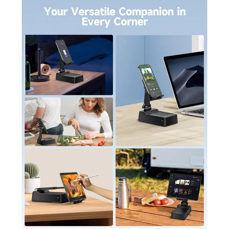 Support de téléphone avec haut-parleur Bluetooth, haut-parleur sonore surround HD, compatible avec tous les iPhone