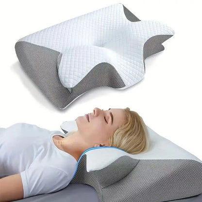 Oreiller ergonomique papillon pour le cou en mousse à mémoire de forme à rebond lent, soutien cervical pour un sommeil confortable, nouveau design en forme de corne