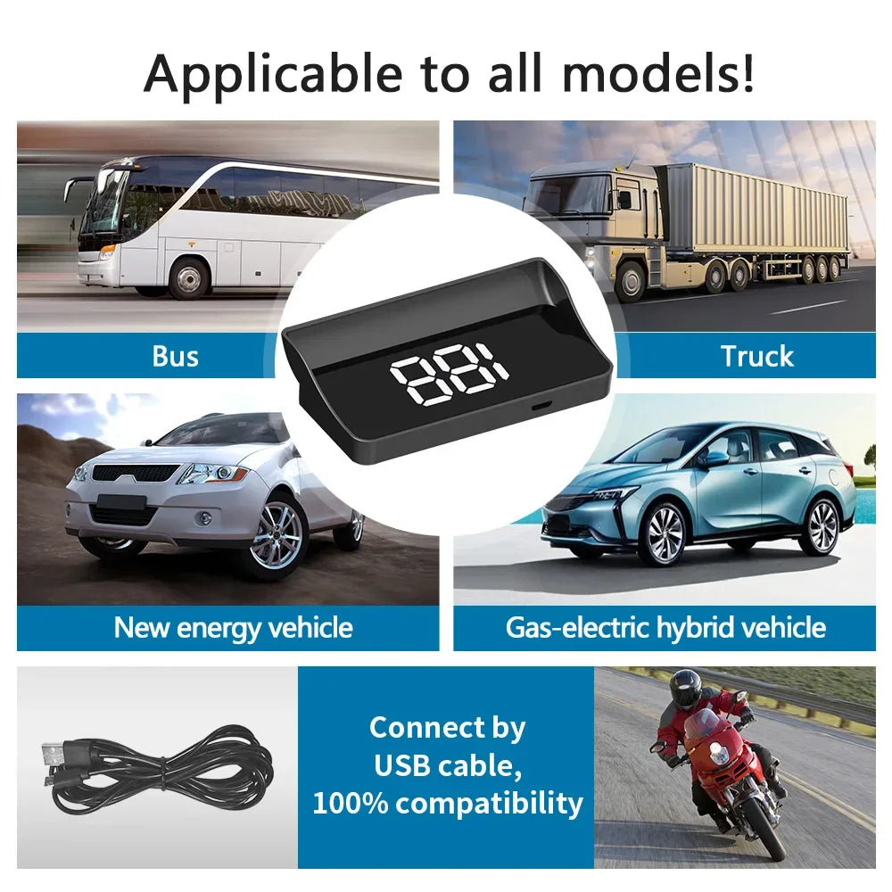 Compteur de vitesse numérique W1 GPS HUD Plug And Play, affichage tête haute pour toutes les voitures, grand police KMH, projecteur de pare-brise, accessoires de voiture