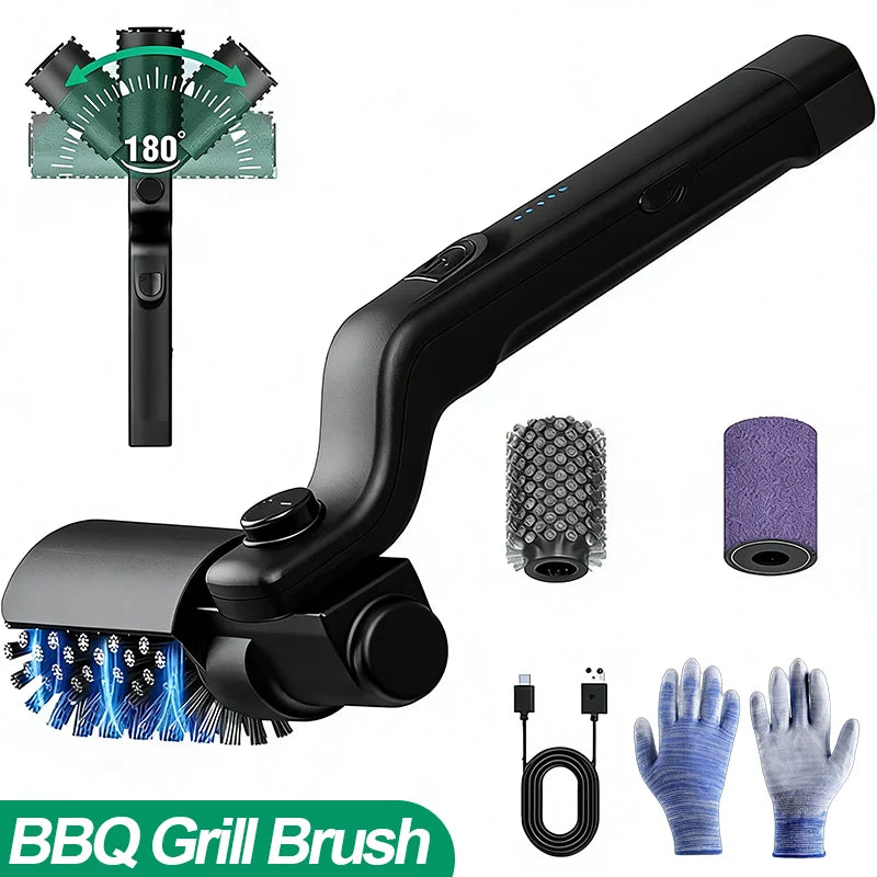 Brosse pour barbecue, réglages à 3 vitesses, brosse pour gril électrique, 180 °   Tête réglable, nettoyeur de gril de 90 minutes pour les fumeurs de plaques extérieures