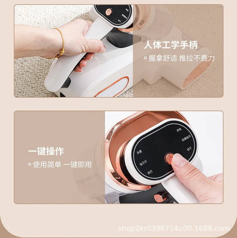 Aspirateur anti-acariens sans fil à forte aspiration avec double bac de collecte de poussière et lumière UV pour le nettoyage de la literie et des canapés à la maison