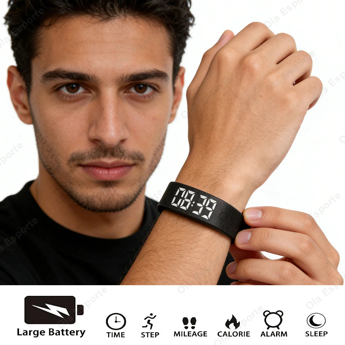 Bracelet intelligent LED numérique étanche, horloge intelligente, podomètre de course, moniteur d'activité, alarme vibrante, rappel, HT30